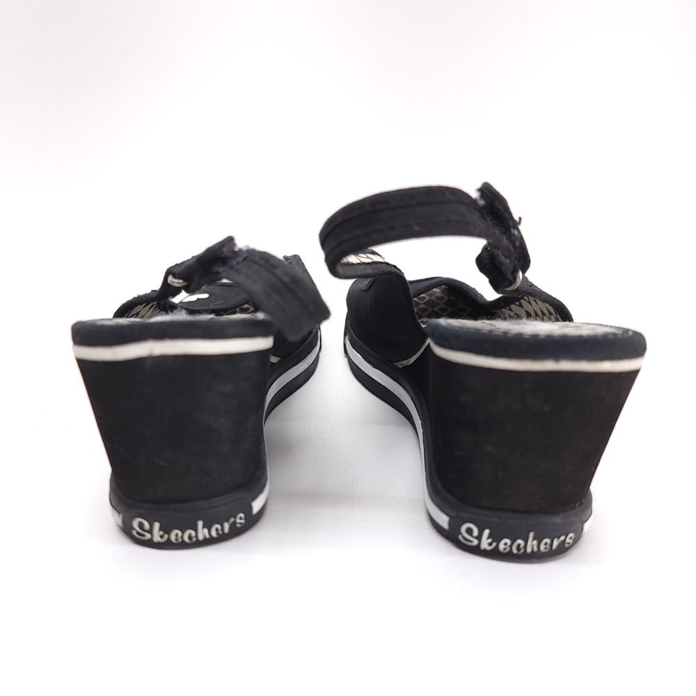 Skechers Womens Black Canvas Heart Peep Toe Slingback Wedge Sandals Y2K Size 8 - Picture 5 of 8
